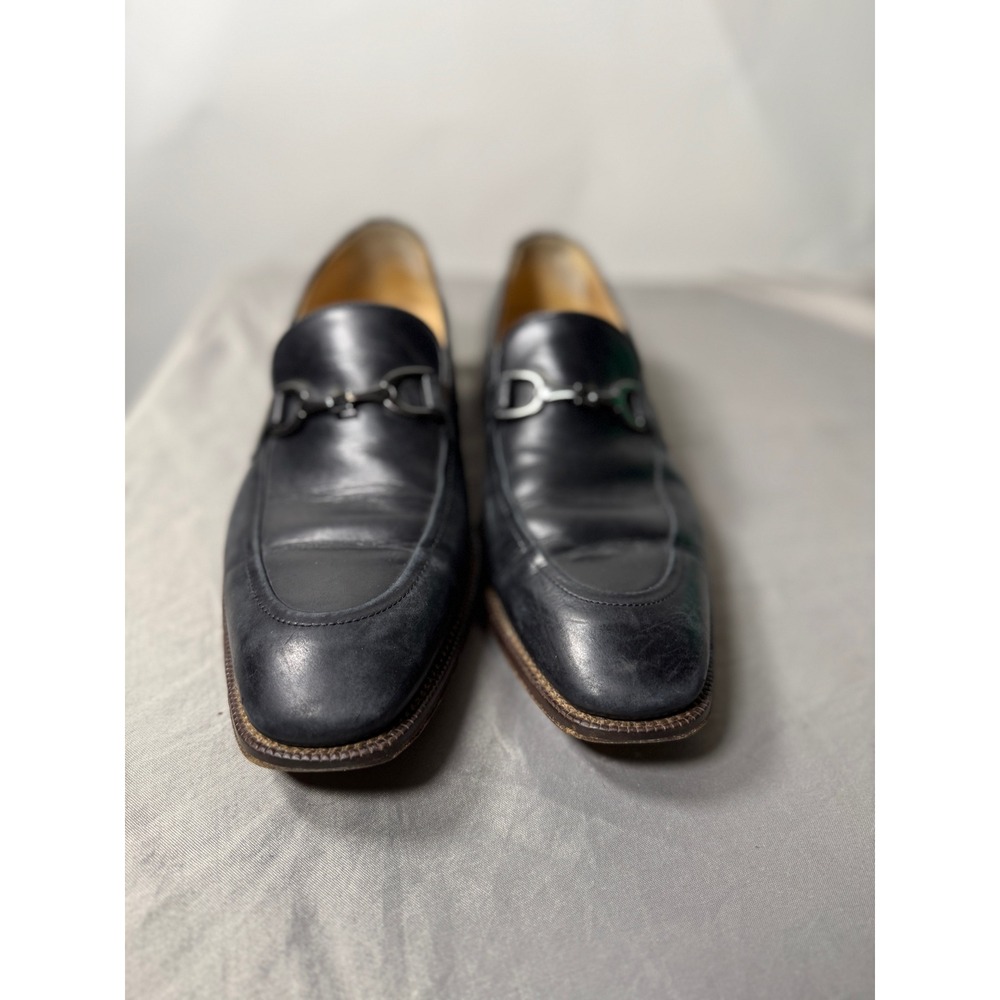 Johnston & Murphy Mens 10 Black Leather Bit Loafers Made in Italy Dress Shoes